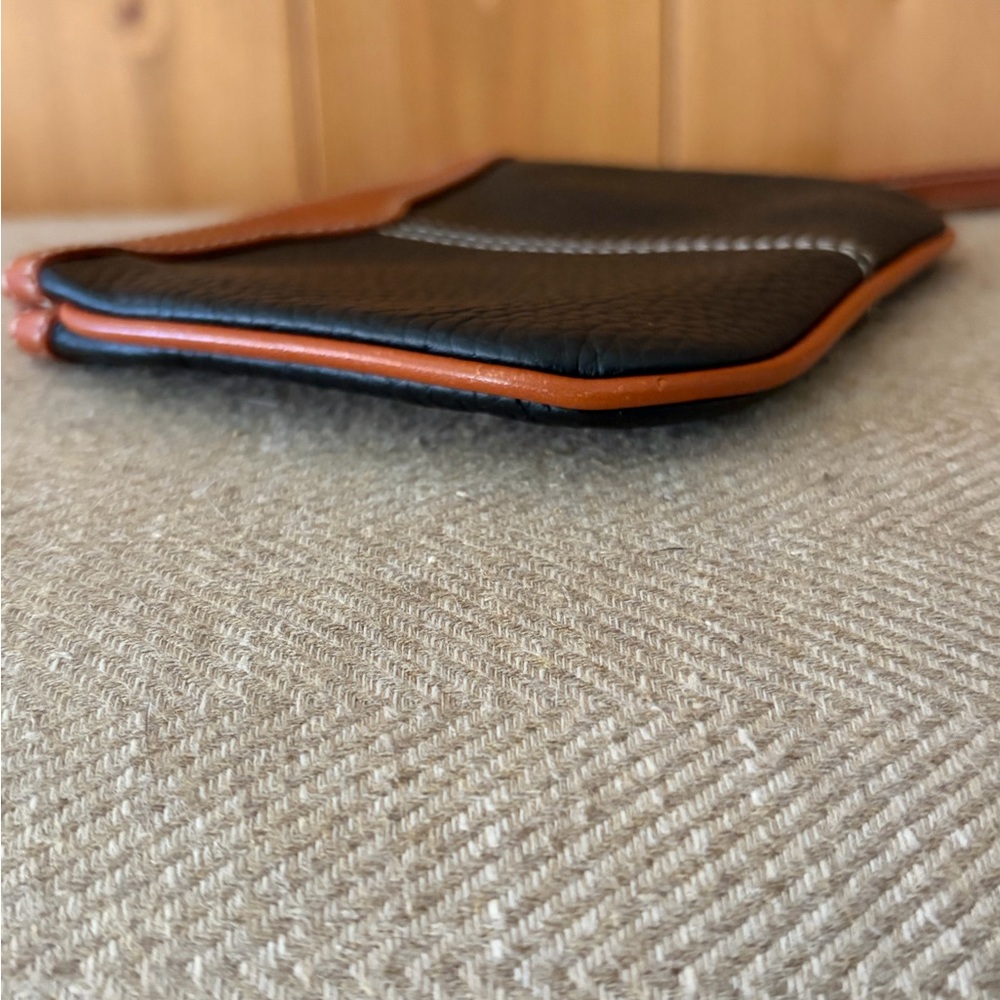 Dooney & Bourke Black Pebbled Leather Wristlet with Brown Leather Detail - Picture 4 of 11